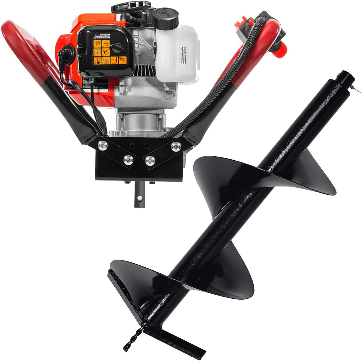 XtremepowerUS 2.3HP Post Hole Digger with 8" Auger Bit SetV-Type Gasoline 2-Stroke 55cc Auger Earth Fence Hole Digger Digging Drill for Fence, Farmland and Garden Digger