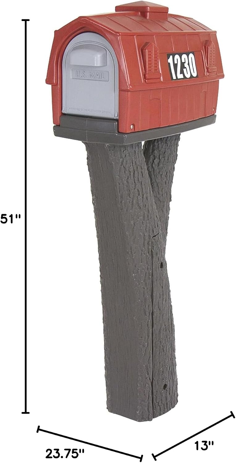 Simplay3 Rustic Home Plastic Residential Cabin Mailbox & Post Mount Combo Kit with 2 Access Doors - Sandstone, Made in USA