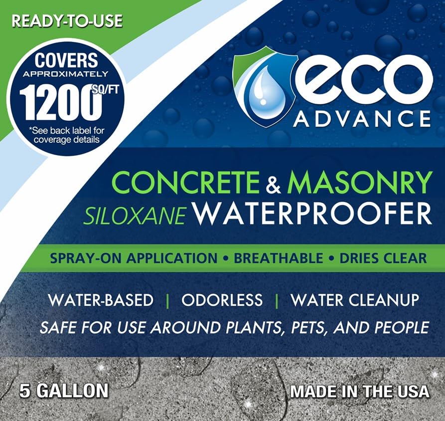 Concrete/Masonry Siloxane Odorless Spray-On Application Waterproofer, Safe for Use Around Plants, Pets, and People, 1 Gallon