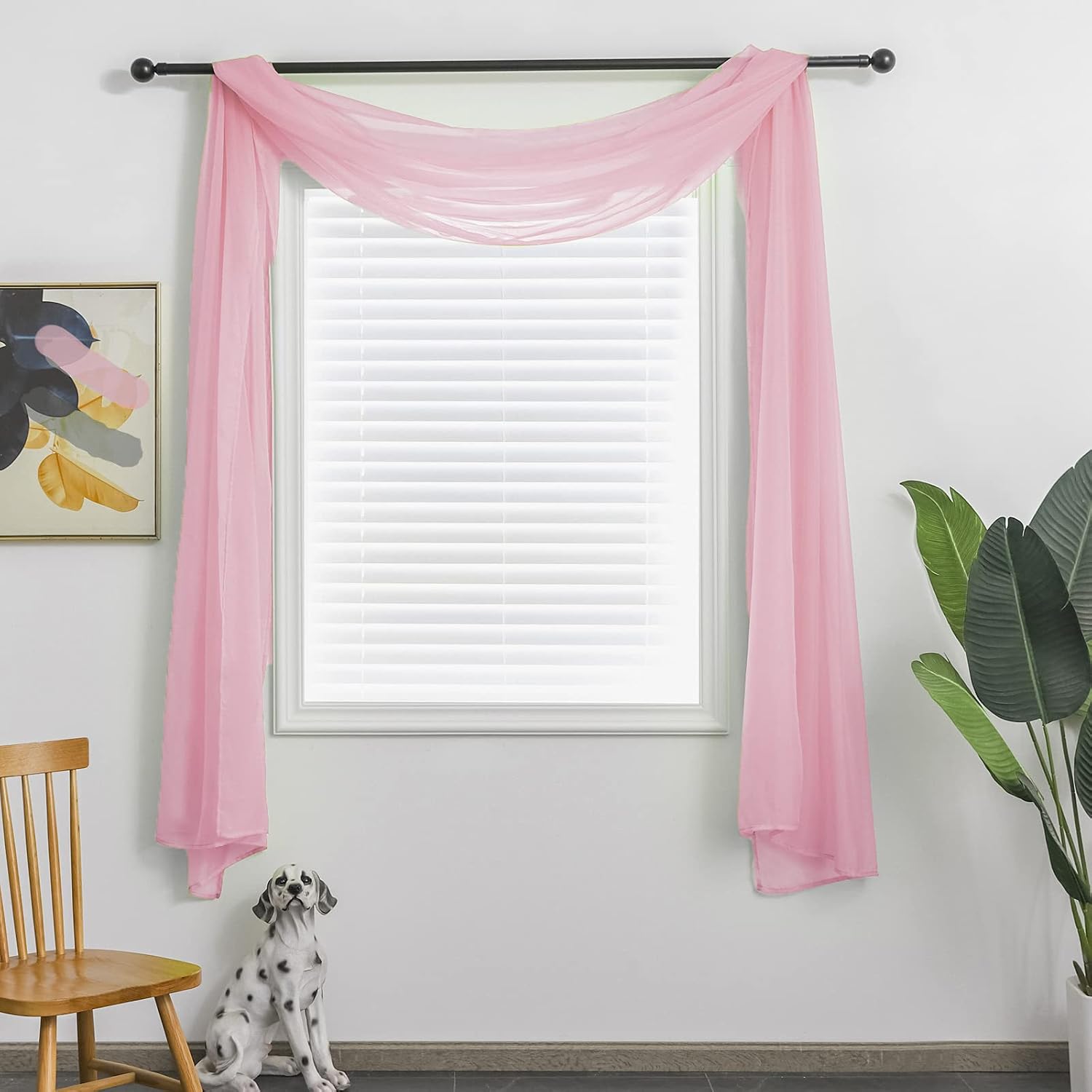 Christmas Red Sheer Window Scarf Valance for Windows Red Sheer Scarf Curtains 216 Inches Long for Living Room Bedroom Curtain Drapes Wedding Party