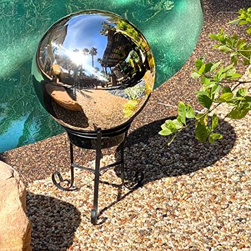 Lily's Home 10 inch Gazing Globe Mirror Ball in Silver Stainless Steel with a 9 inch Metal Stand
