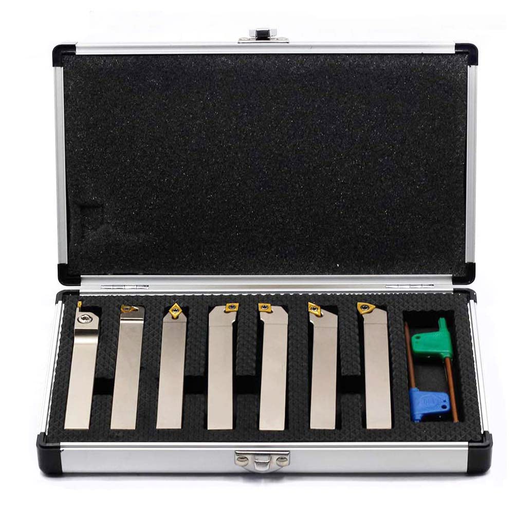 OSCARBIDE 1/2" Shank Nickel Plated 7-Piece Indexable Lathe Tool Holder Set | Turning/Grooving/Threading/Parting | Heavy-Duty CNC Tools | TiN Coated