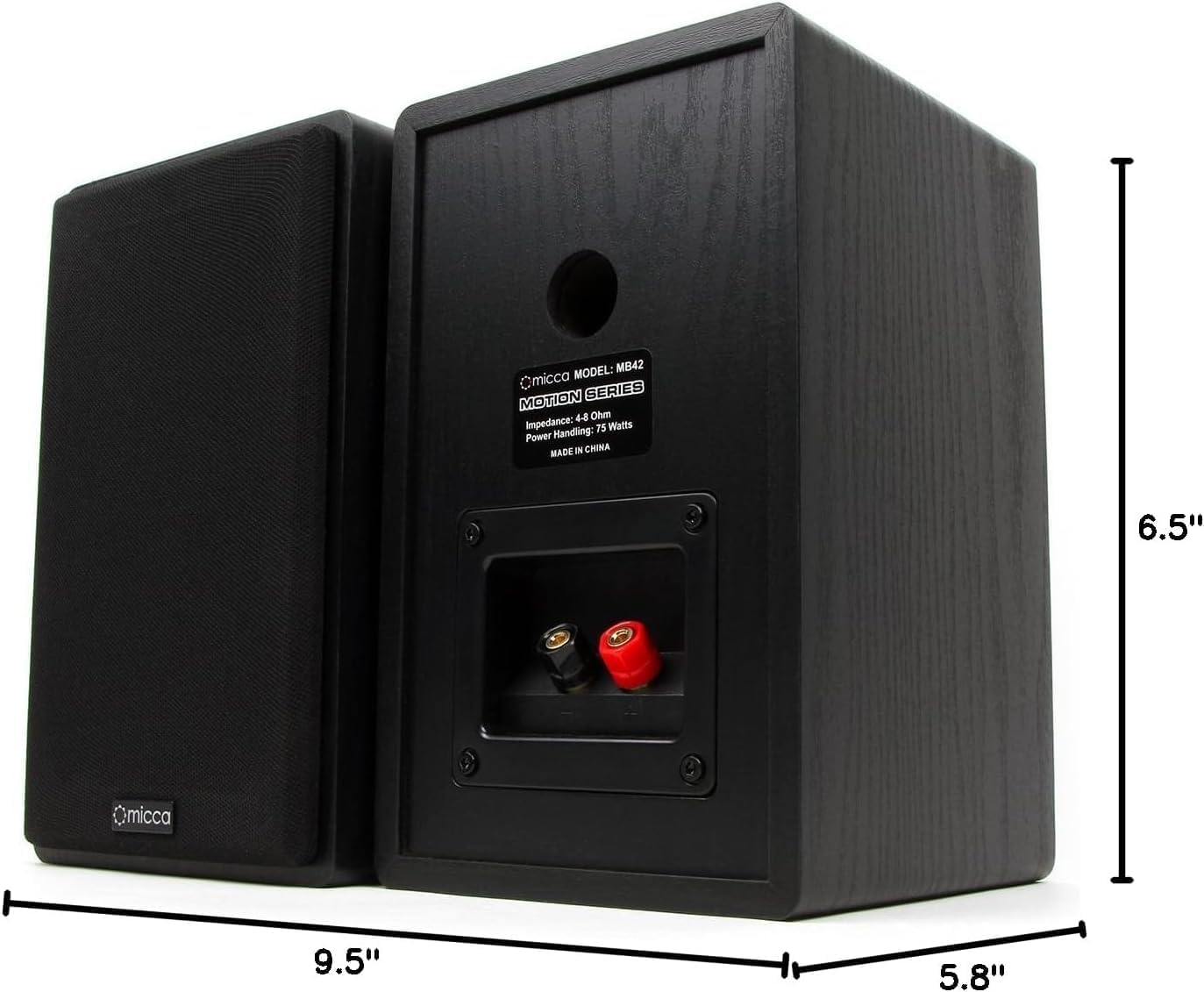 Micca MB42 Standard 2-Way Passive Bookshelf Speakers, Stereo Pair, Black | Amplifier Required, 4-Inch Carbon-Fiber Woofer, 0.75-Inch Silk-Dome Tweeter