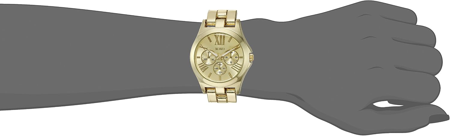 XOXO Women’s Gold-Tone Analog Quartz Watch – Polished Bracelet Style with Roman Numeral Dial and Decorative Subdials – Includes Gift Box –