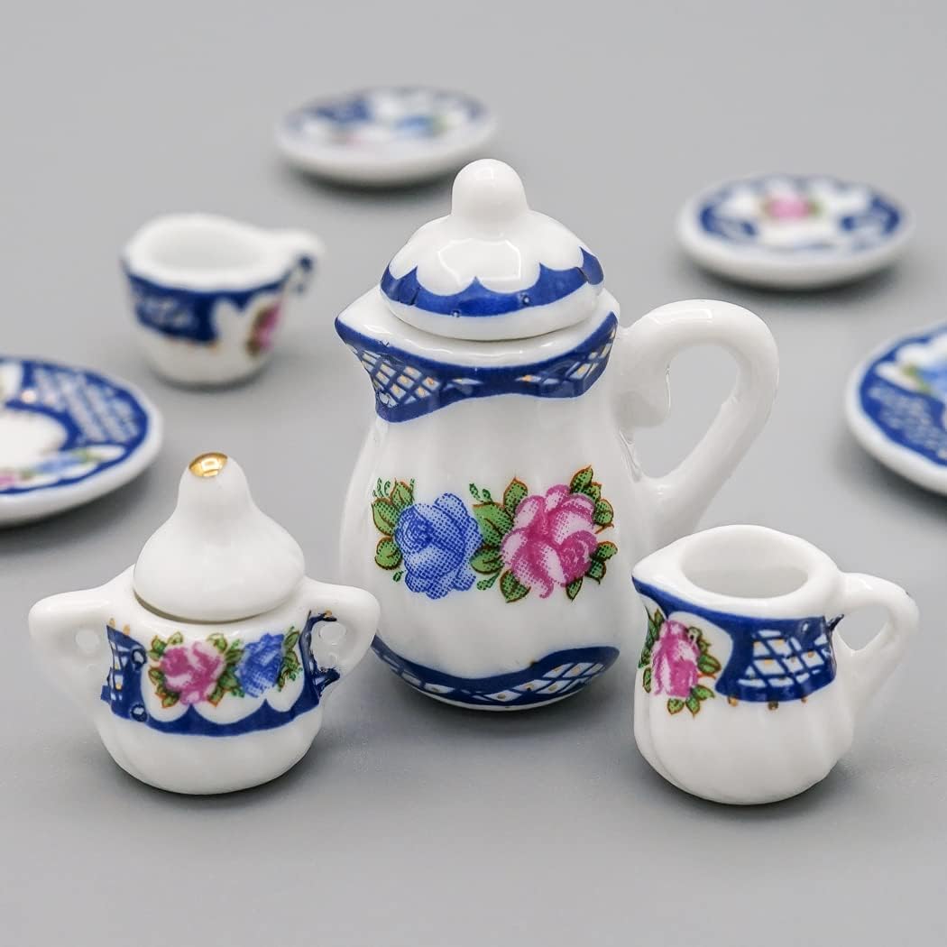 Odoria 1/12 Miniature Porcelain Tea Set 15Pcs Dollhouse Decoration Accessories, Grapes