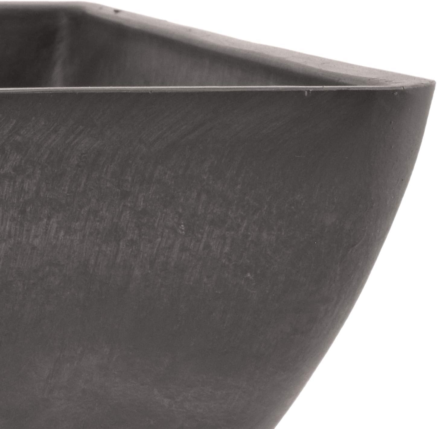 PSW Pot Collection 12x6 inch Plastic/Stone/Wood Composite Square Planter – No Drainage Hole (Drillable), Modern Indoor/Outer Pot for Flowers, Foliage, Succulents, Fairy Gardens, Dark Charcoal