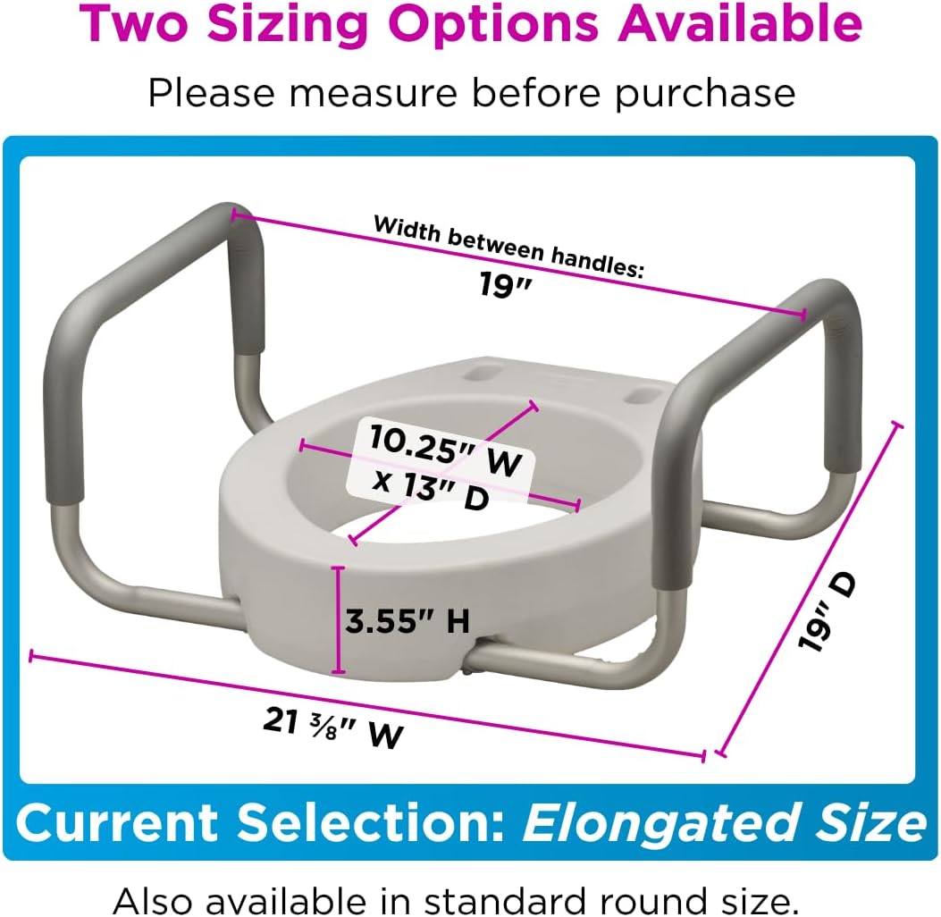 NOVA Raised Toilet Seat with Handles for Seniors – Standard Toilet Riser with Safety Grab Bars, Elevated Toilet Seat for Elderly, Disabled & Post-Surgery Support - Standard Toilet