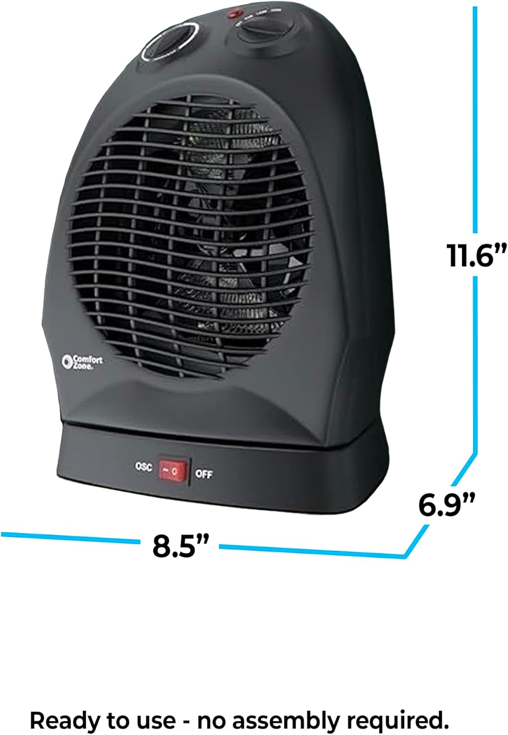 Comfort Zone CZ50 750/1500-Watt Fan-Forced Oscillating Electric Portable Heater with Adjustable Thermostat, Built-in Overheat Sensor, Safety Tip-Over Switch, and Heat Resistant Housing, White