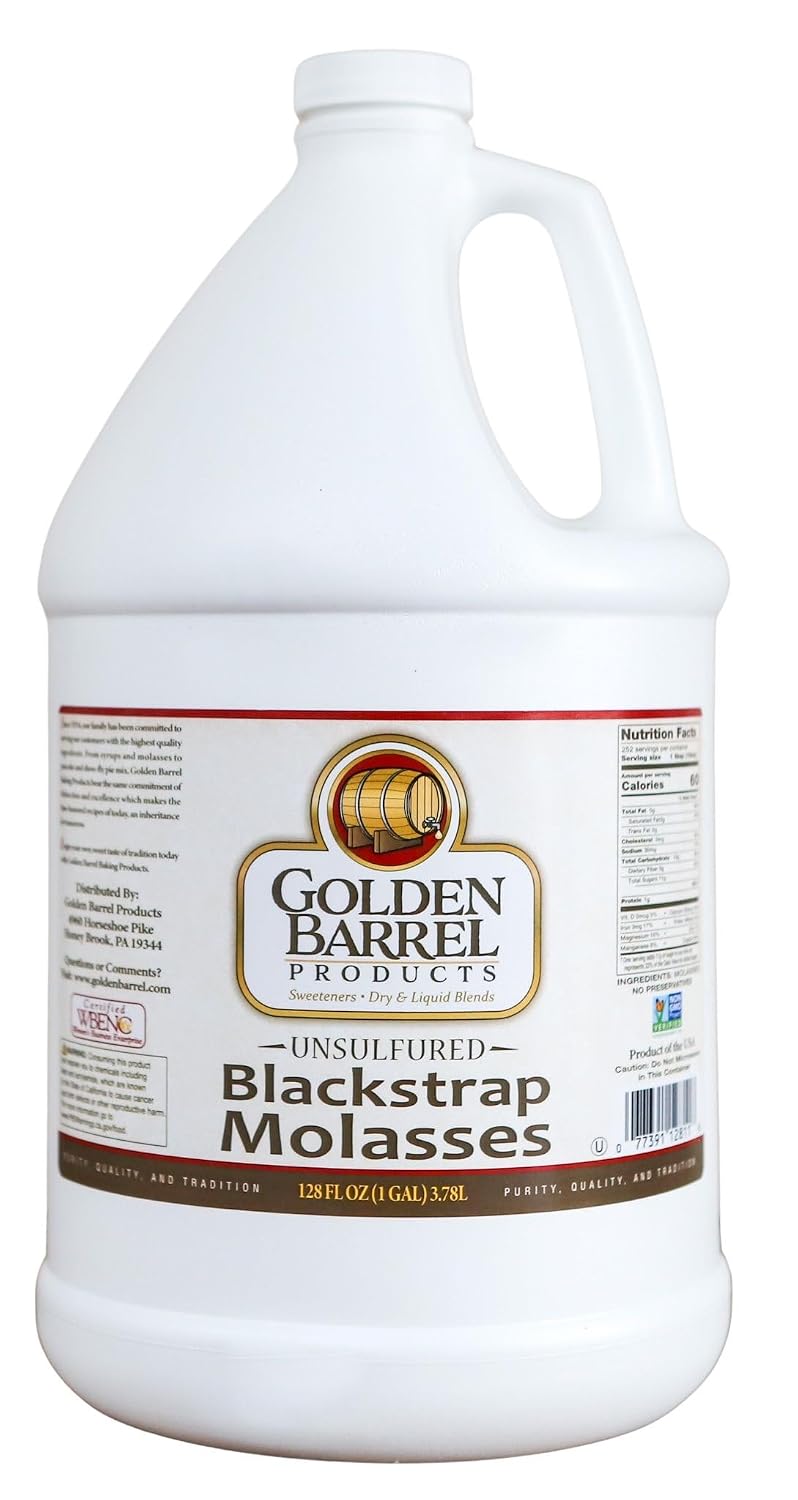 Golden Barrel Unsulfured Blackstrap Molasses, Bulk 128 oz Jug, Rich Robust Molasses for Baking, Cooking & Marinades