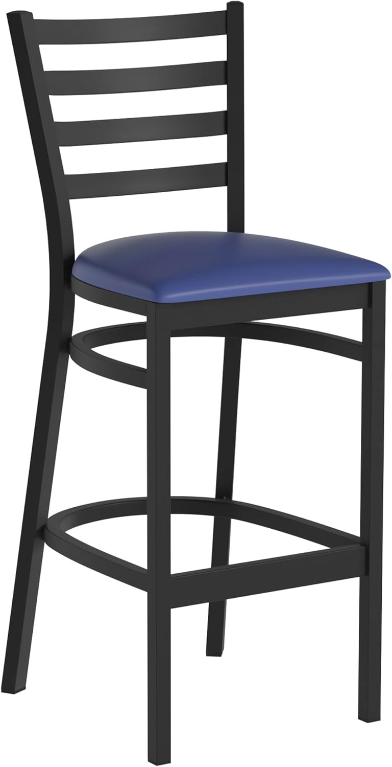 Flash Furniture Hercules Series Ladder Back Metal Restaurant Barstool, Modern Upholstered Armless Bar Height Chair for Restaurants and Kitchens, Black | Vinyl Upholstery, Durable Construction, Commercial Use