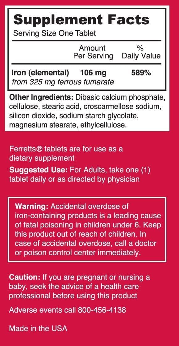 Iron Tablets 325mg Ferrous Fumarate 2 Pack (120 Total)