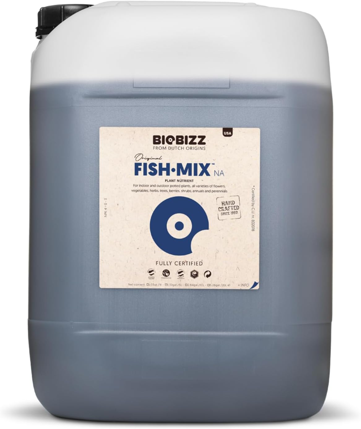 BioBizz 1L Fish-Mix Organic Liquid Fertiliser - Nitrogen-Rich Fish Emulsion Plant Feed for Soil, Coco and Hydroponics - Stimulates Microbial Activity for Vigorous Vegetative Plant Growth