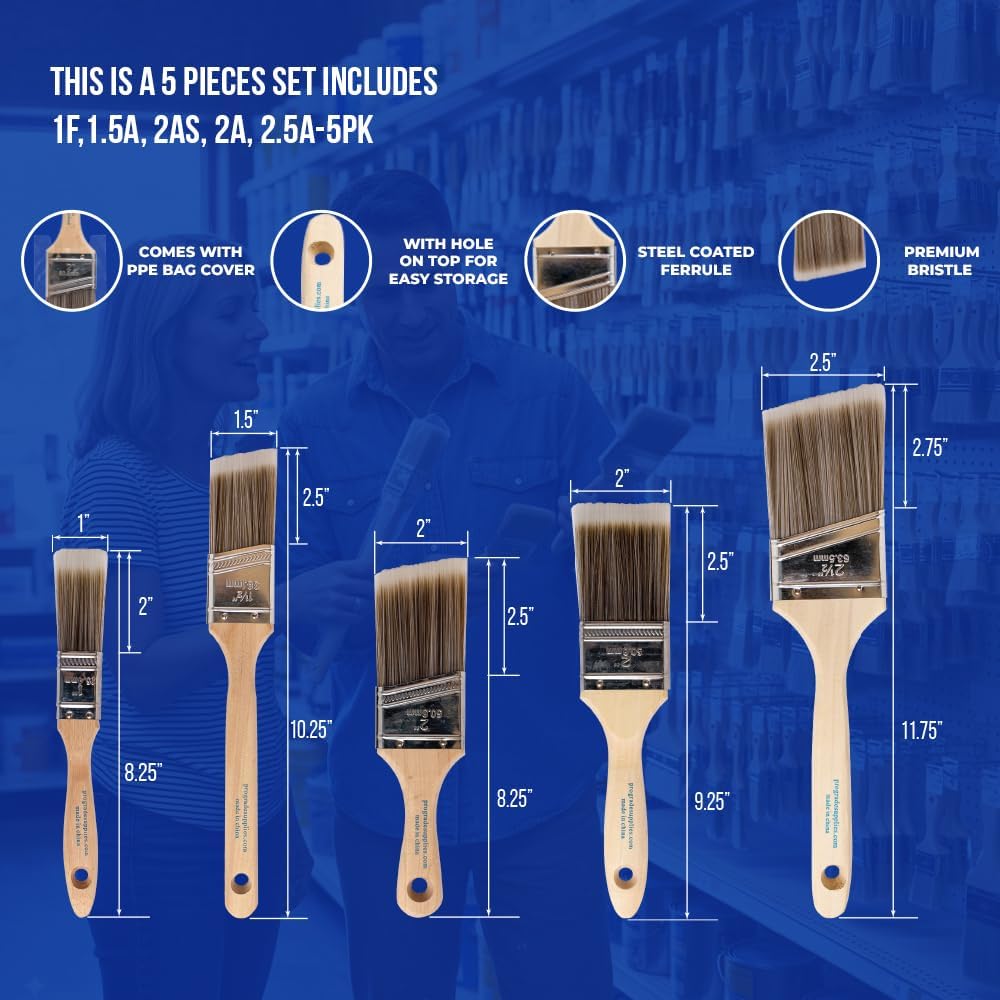 Pro Grade Paint Brushes, Paint Brush Set for Walls, Trim & Stain, 5-Piece | Interior & exterior | Cabinets, doors, furniture