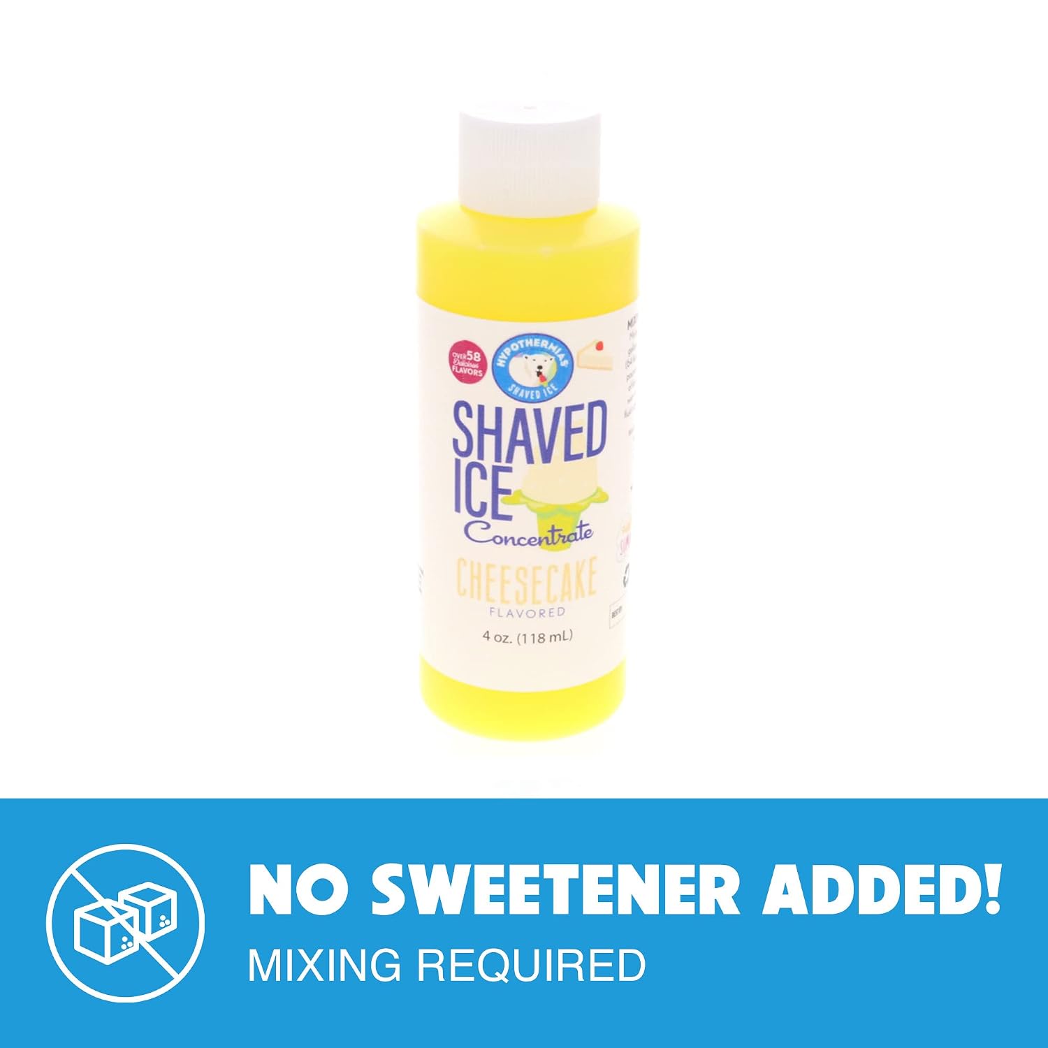 Hypothermias Shaved Ice and Snow Cone Syrup Unsweetened Flavor Concentrate - 4 Fl Oz - Makes 1 Gallon of Ready to Use Syrup - Cheesecake - Must Add