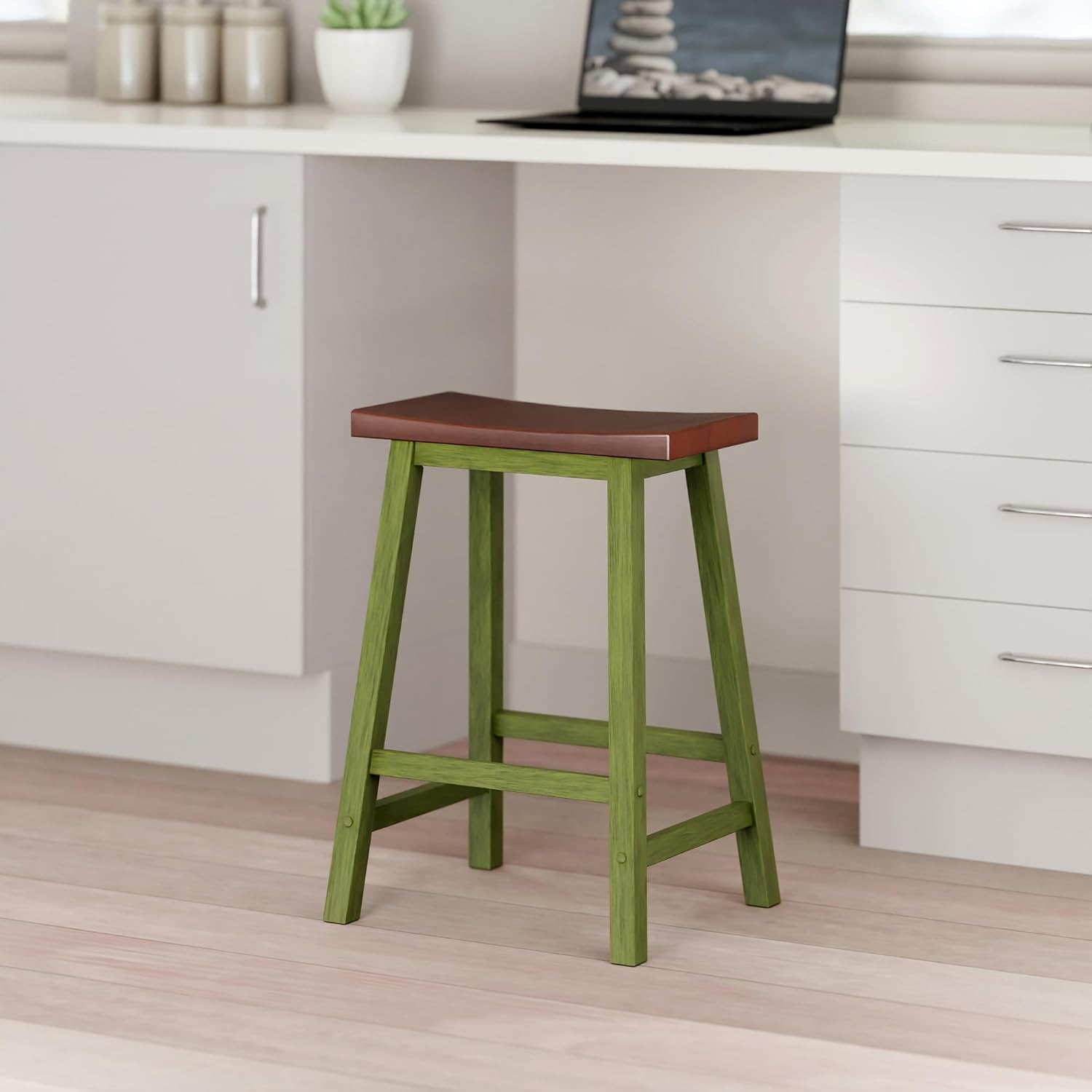 Winsome Satori Saddle Seat Counter Stool, Walnut, 24" | Classic Backless Bar Chairs for Kitchen & Dining Room Seating, Timeless Essential Furniture for Home, Dorm, Apartments