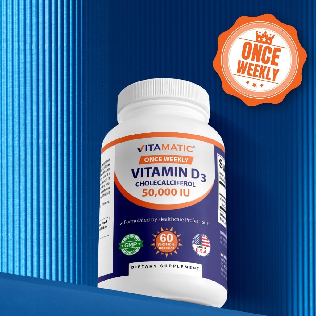 Vitamatic 2 Pack Vitamin D3 50, 000 IU (as Cholecalciferol), Once Weekly Dose, 1250 mcg, 60 Veggie Capsules 1 Year Supply