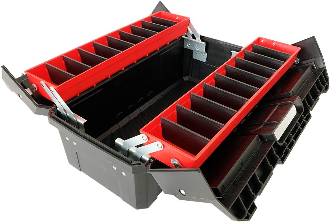 WEWLINE 16.5-Inch Tool Box Organizer 3-Layer Multiplication Plastic Storage Toolbox with Portable Handle Perfect for Home Office Car Trunk Fishing