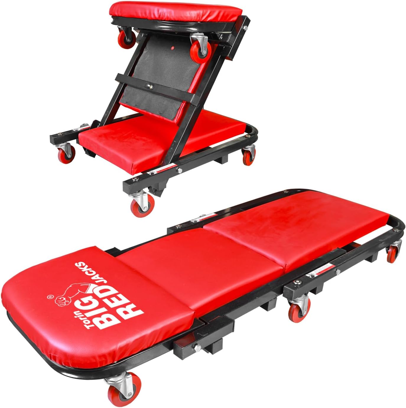 BIG RED Rolling Garage/Shop Creeper: 2-Piece, 36" Padded Mechanic Cart with Headrest and 6 Casters, Red,AR7565B,Torin