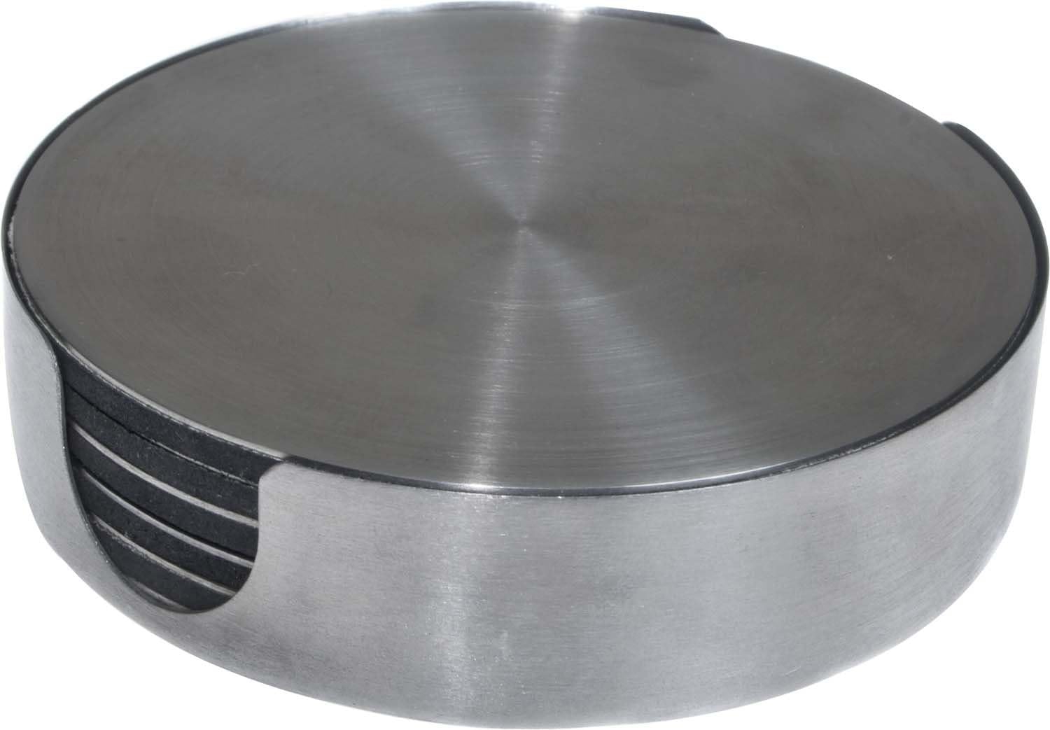 Thirstystone 6-Pack Round Stainless Steel Coasters in Holder | Heavy Duty, Easily Wipe Clean, Attractive