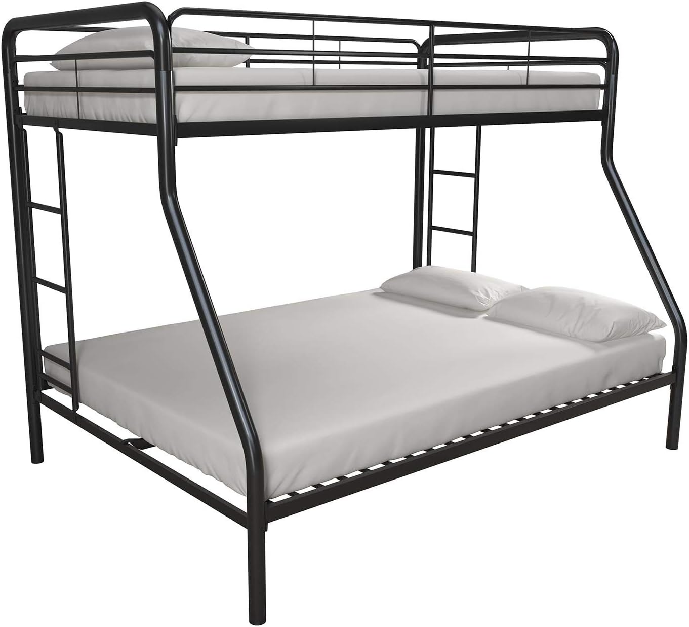 DHP Twin-Over-Futon Convertible Couch and Bed with Metal Frame, Ladder and Guardrails - Black