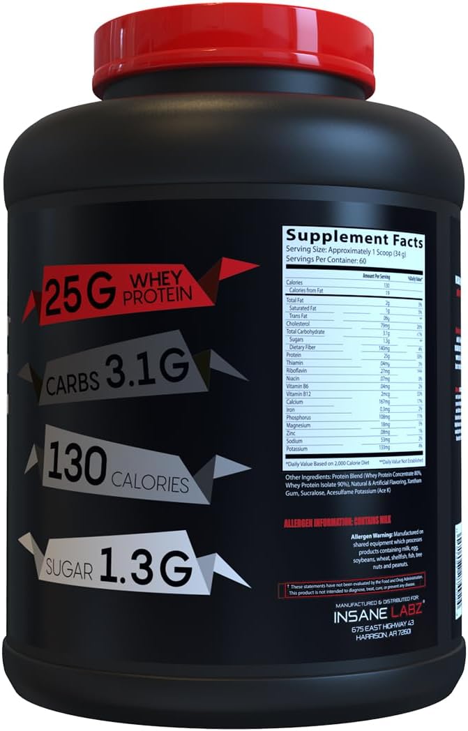 Insane Labz Insane Whey,100% Muscle Building Whey Protein, Post Workout, BCAA Amino Profile, Mass Gainer, Meal Replacement, 60 Srvgs, (Chocolate)