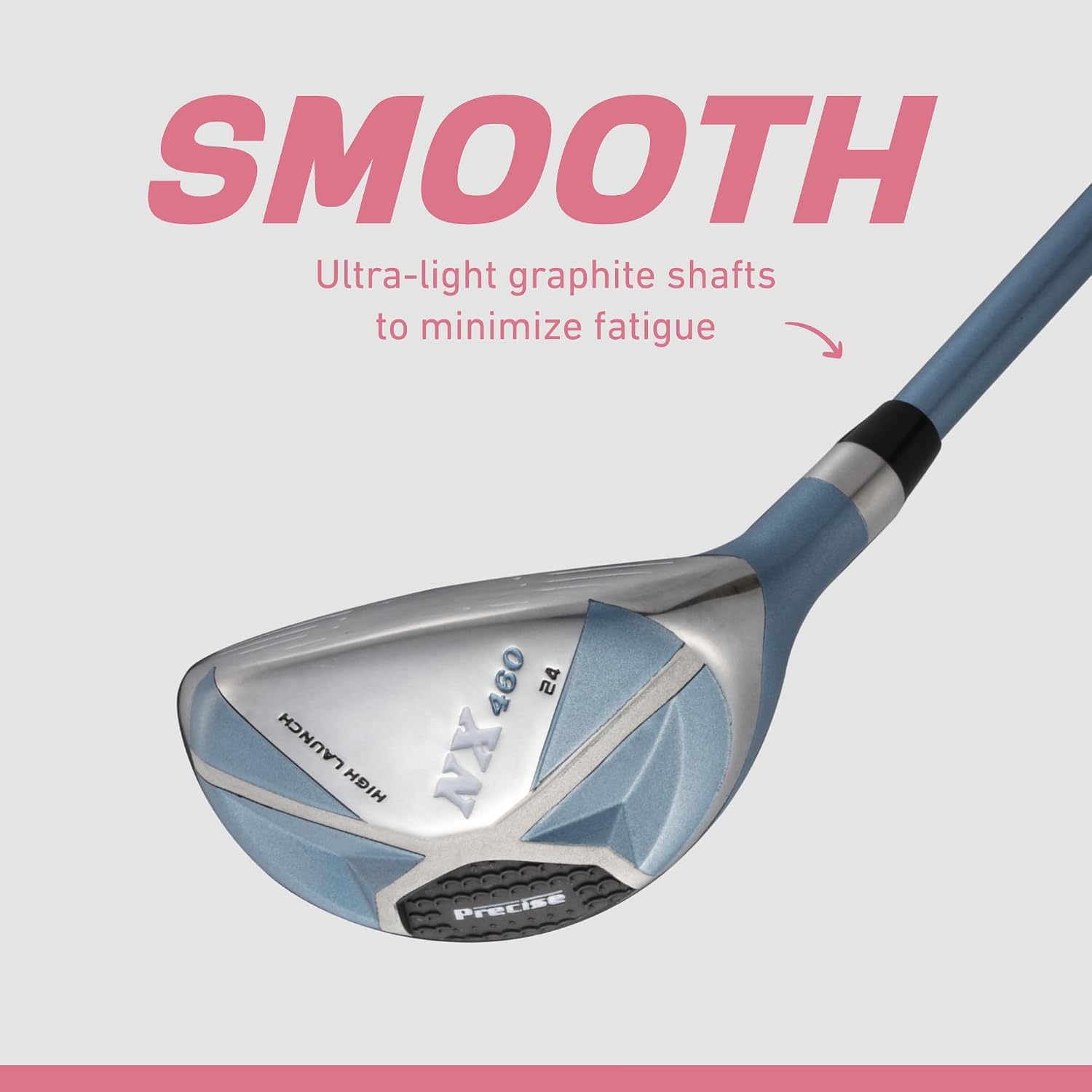 Precise NX460 - Women's Golf Club Set | Ultra-Light Graphite Shafts, Driver, Fairway & Hybrid, 4 Irons, Putter, Stand Bag, Headcovers, Petite To Regular