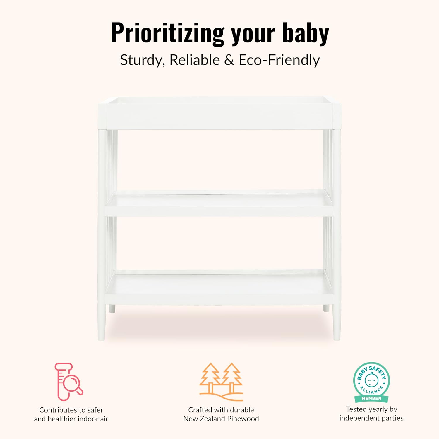 Dream On Me Clover Changing Table with Rounded Spindles in White