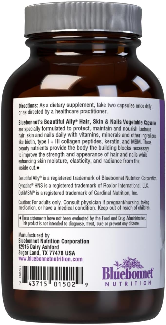 Bluebonnet Nutrition Beautiful Ally Hair, Skin & Nails, Hydrolyzed Collagen from Grass Fed Cows, Collagen Peptides Type 1 & 3, Non GMO, Gluten Free