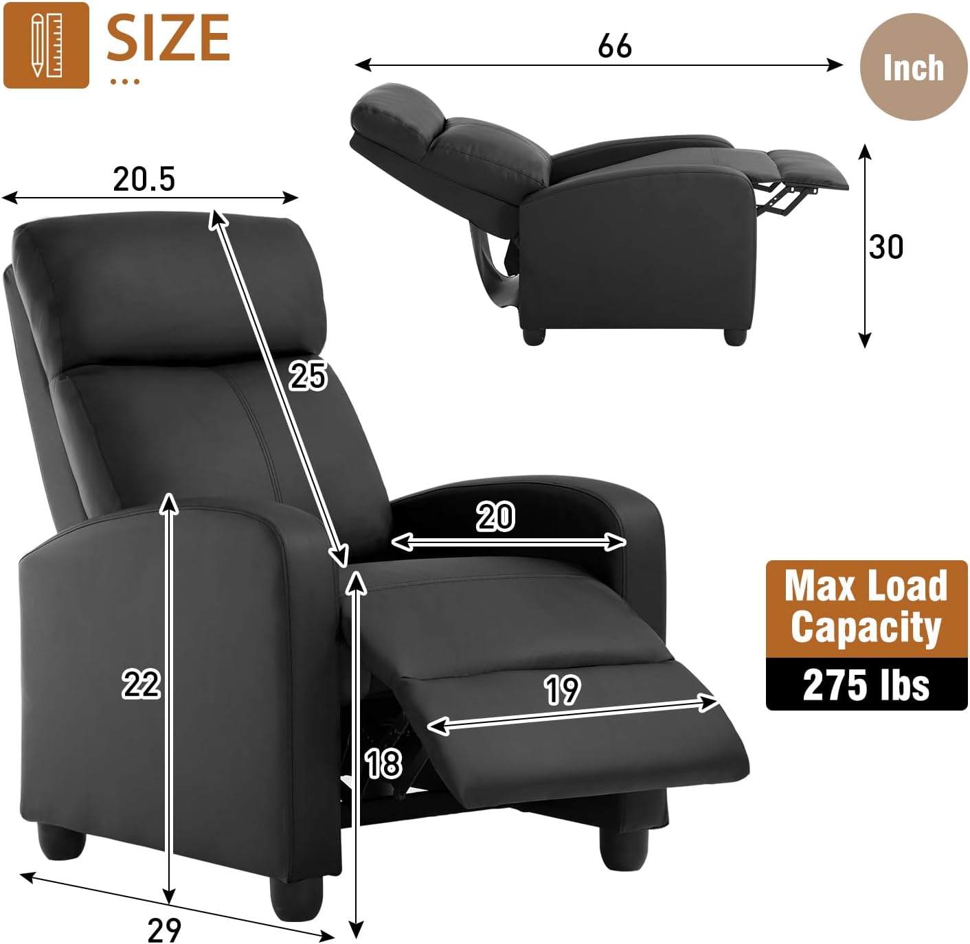 FDW Recliner Chair Push Back Sofa Home Theater Seating with Lumbar Support and Leather Padded Seat Backrest for Living Room | Lounge Chair With