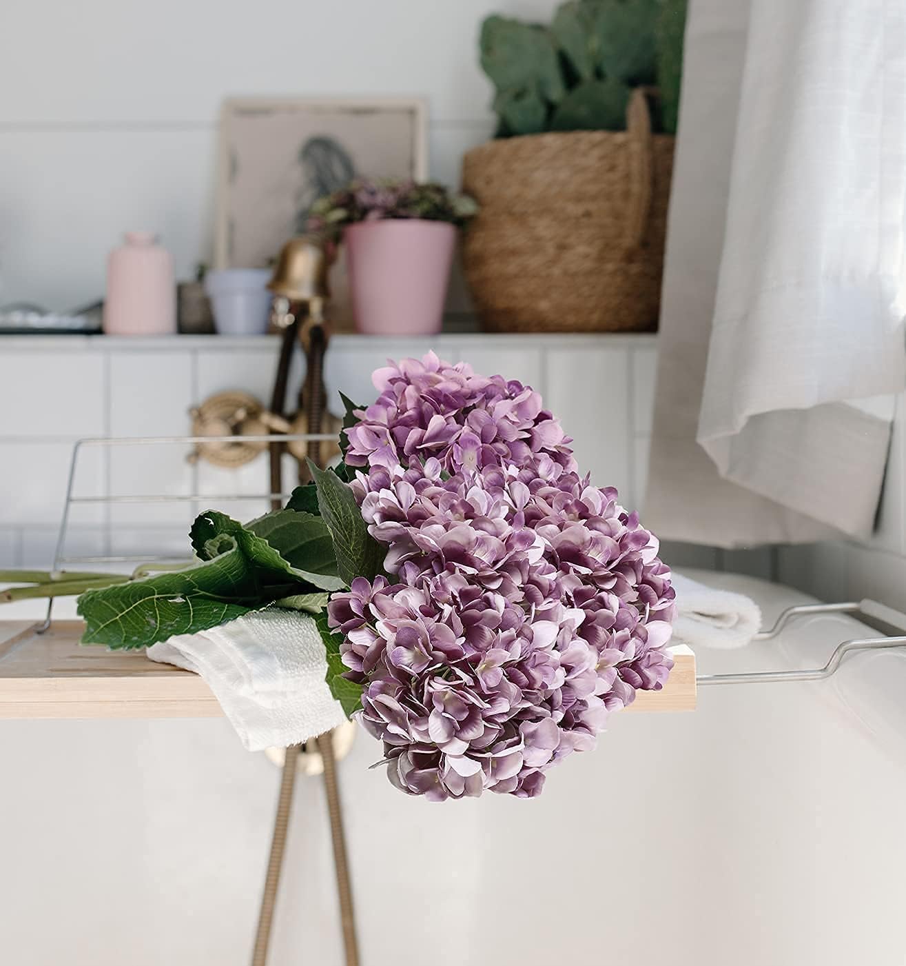 Kisflower 6pcs White Hydrangea Artificial Flowers - Faux Hydrangea Flowers, Fake Silk Flowers for Table Centerpiece