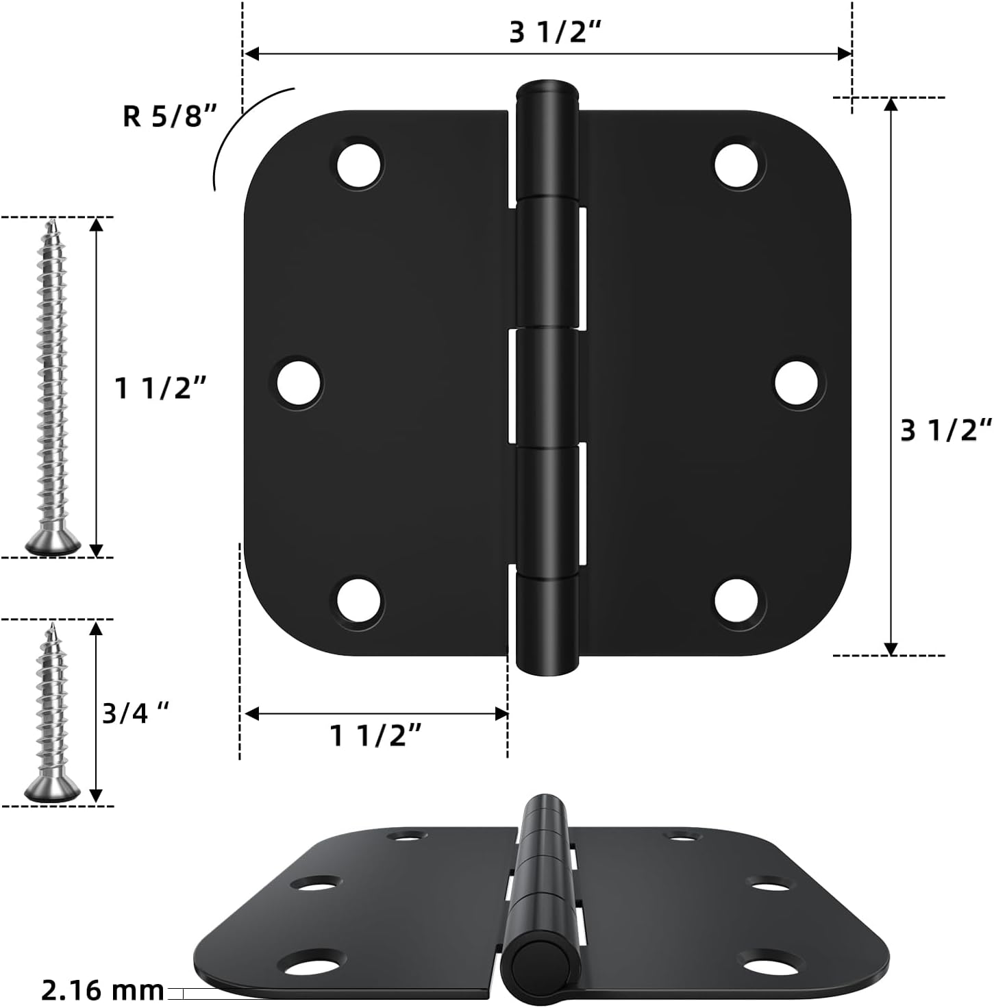 HOSOM 18 Pack 3.5 Inch Brushed Nickel Interior Door Hinges, 5/8 Radius, Satin Nickel 3 1/2 Interior Door Hinges, 3.5 "x 3.5" Silver Hardware