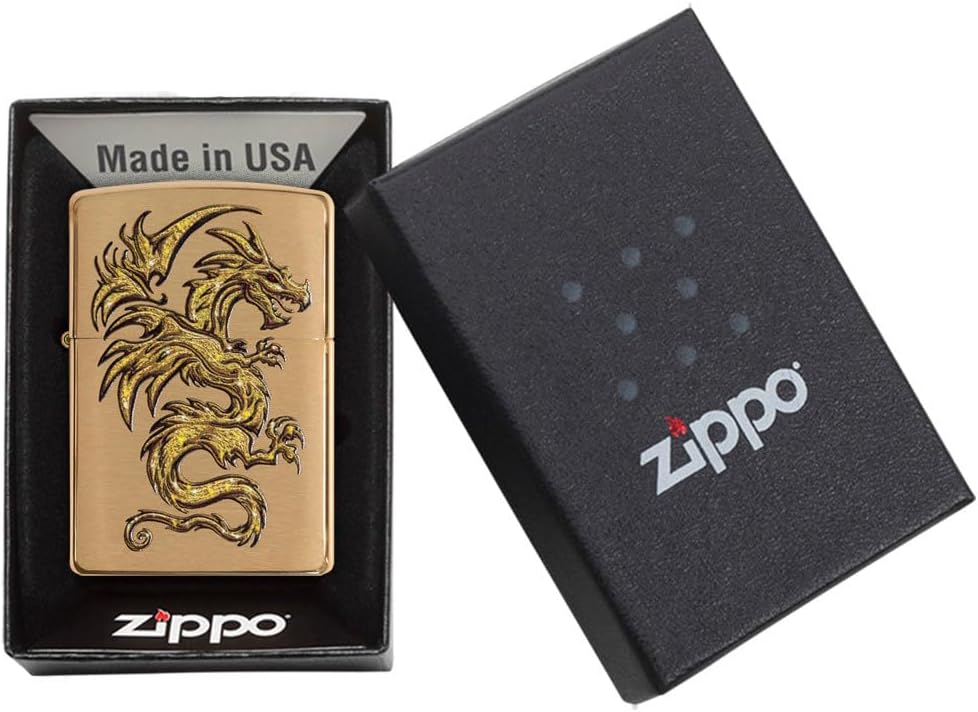 Zippo Dragon Design Brushed Brass Pocket Lighter