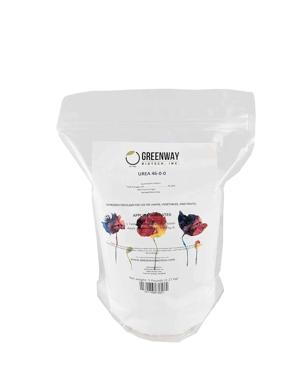 Greenway Biotech Urea Fertilizer Plant Food - High Efficiency 46% Nitrogen 46-0-0 for Indoor, Outdoor Plants - Prilled Aqua Regia Gold Refining 99.9% Water Soluble Garden Lawn Fertilizer- 1 Pound