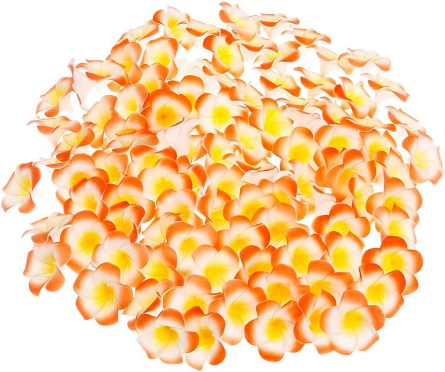 Pursuestar 100Pcs White Foam Hawaiian Frangipani Artificial Plumeria Flower Petals Cap Hair Hat Wreath Floral DIY Home Wedding Decoration 5cm