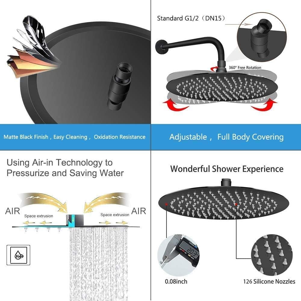 NearMoon Rain Shower Head, Ultra-Thin Design-Pressure Boosting, Awesome Some Experience, High Flow Stainless Steel Rainfall Head (10 Inch