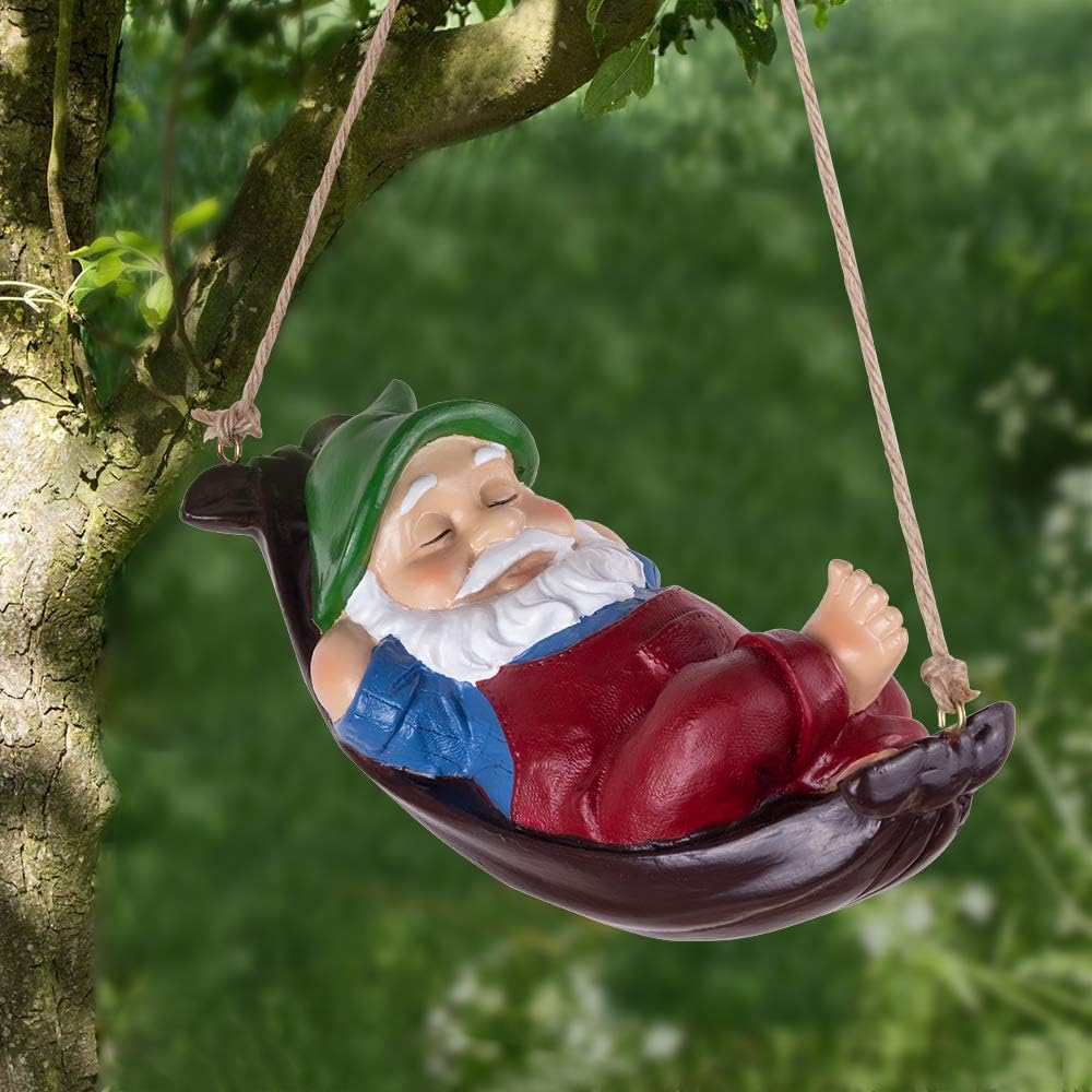 Gnomes Yard Decorations Outdoor Cute Resin Hammock Gnome Hanging Statues Garden Decor Backyard Art