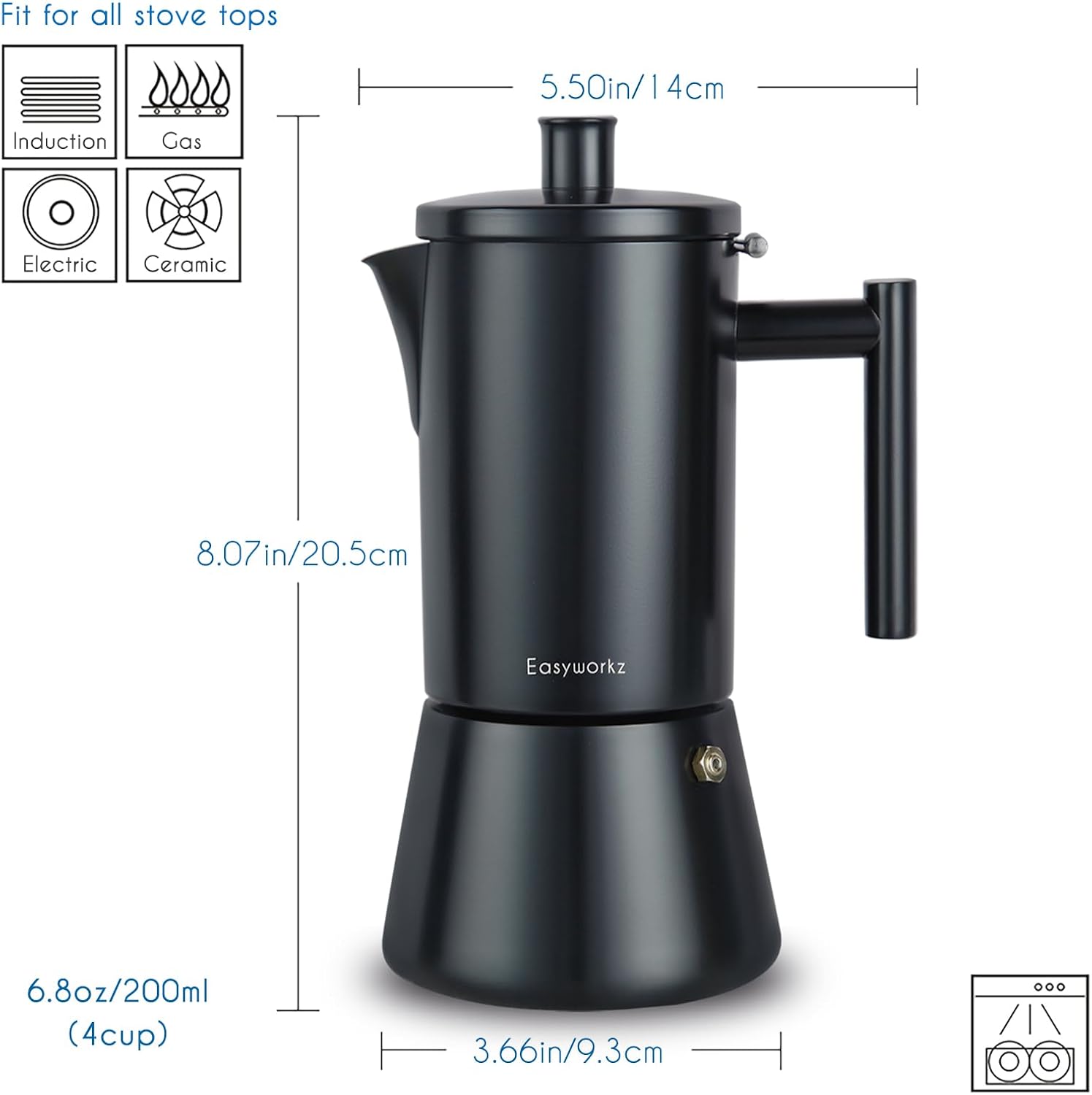 Easyworkz Diego Stovetop Espresso Maker Stainless Steel Italian Coffee Machine Maker 6Cup 10 oz Moka Pot Induction Espresso Pot