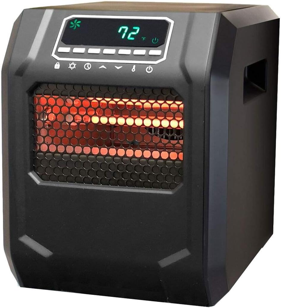 LIFESMART GLOBAL 1500 Watt 4 Element Portable Electric Infrared Quartz Bulb Room Heater for Indoor Use with 3 Heat Settings and Digital Panel - Black