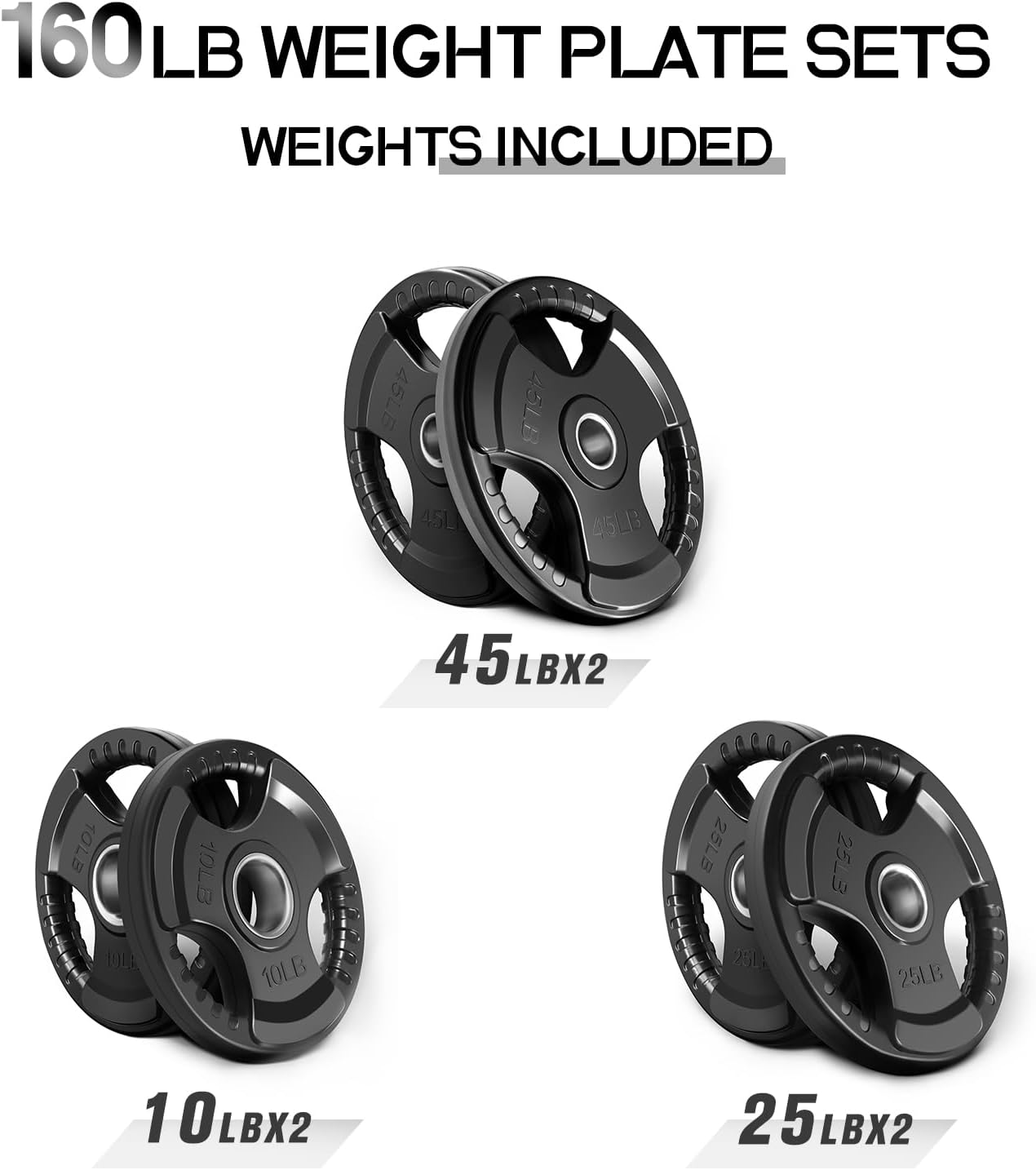RitFit Olympic Rubber Grip Weight Plates, 2-Inch Barbell Set