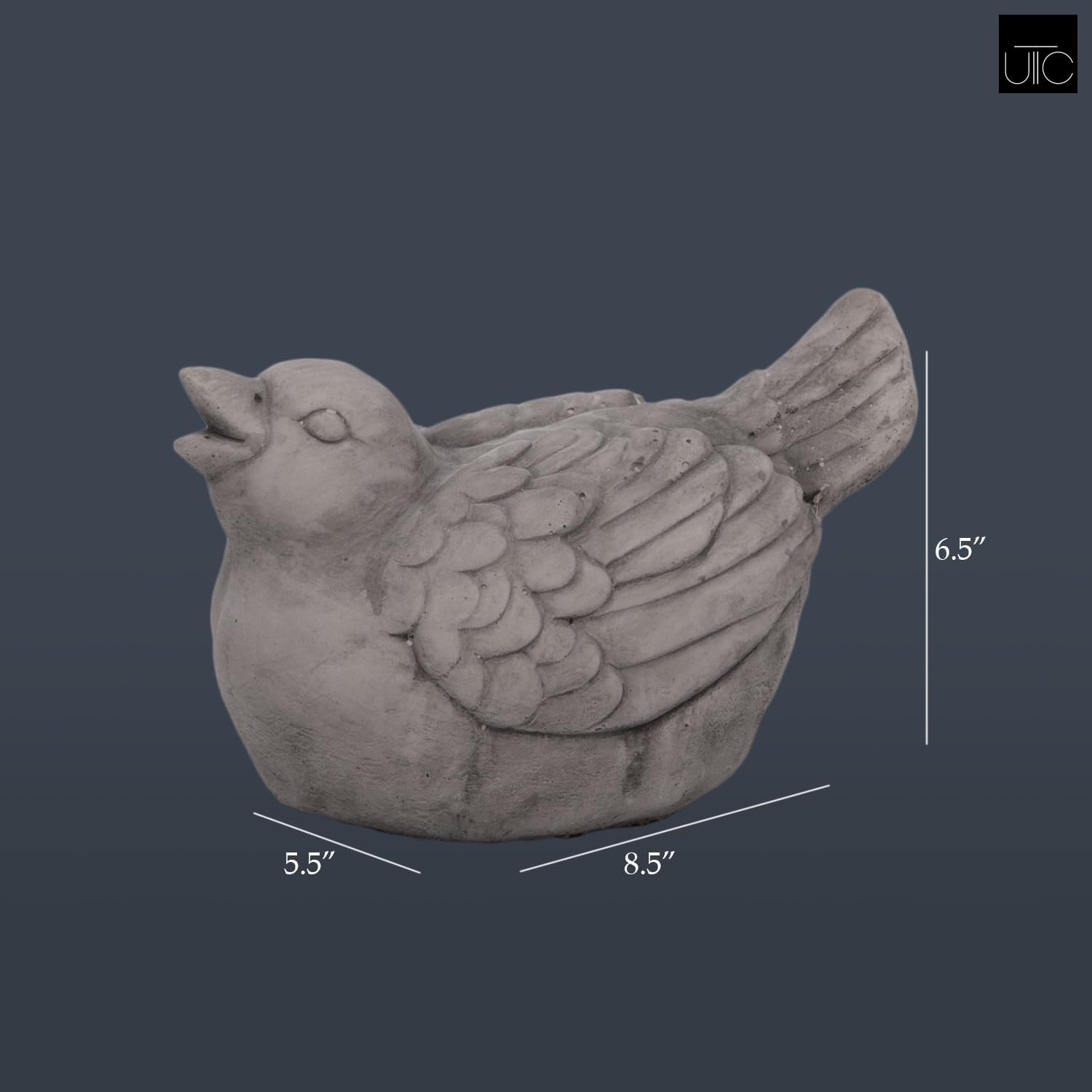 Small Cement Bird Statue, Gray Concrete Finish (8.25 X 5.25 X 6.25 In.) | Decorative Cement Bird Figurine With A Gray Concrete Finish, Ideal For Tables, Patios, Lawns, Yards, And Home Décor.