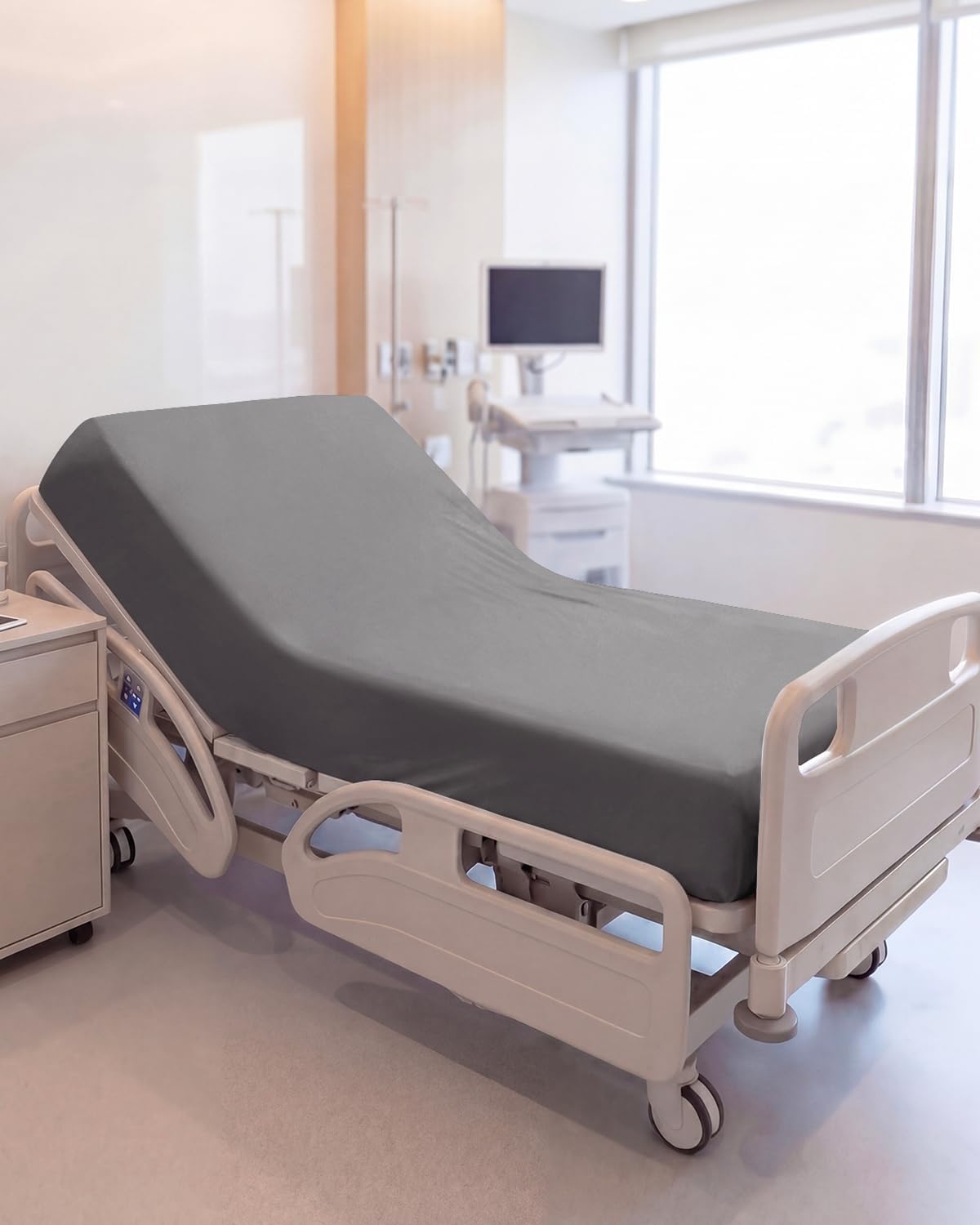 Fitted Hospital Bed Sheet - Hospital Bed Sheets for Home Use - Dark Grey | Ultra-Soft Brushed Microfiber Bedding with 16 Inch Deep Pockets, Extra Long 36 x 84 Fit, Breathable, Cooling and Wrinkle Free