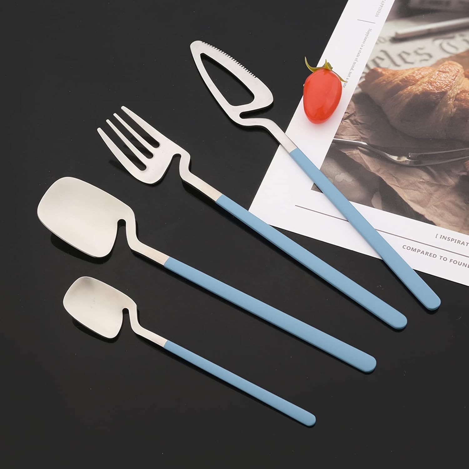JASHII Hangable Silverware Set, Matte Rainbow Flatware Cutlery Set Service for 2