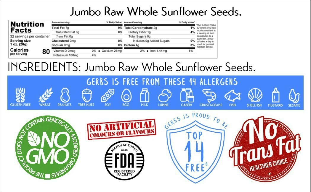 Lightly Sea Salted Sunflower Seed in Shell by Gerbs - 2 LBS - Top 11 Food Allergen Free & Non GMO - Premium Dry Roasted Seeds – COG USA | Small Batch, No Artificial Additives, Resealable Bag | Crack-and-Eat Crunchy Snack | Top 14 Allergen-Free