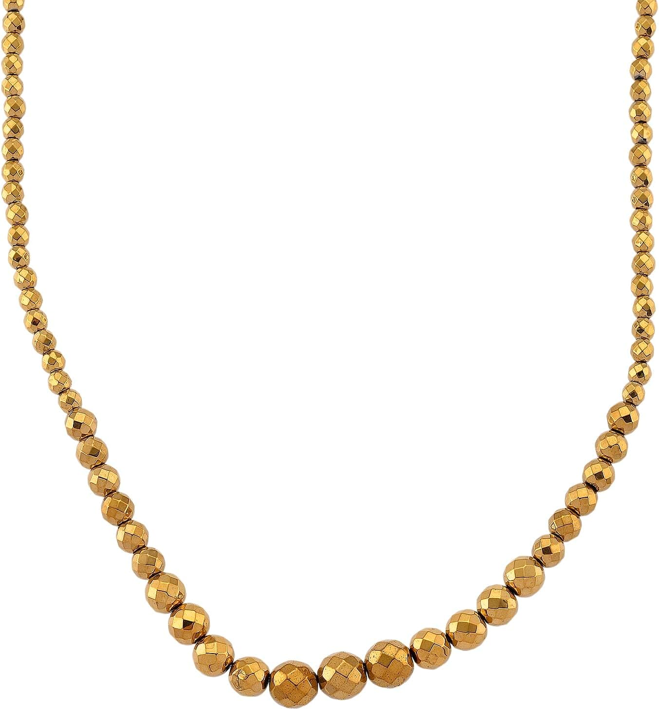 Yellow Gold Color Hematite Beaded Necklace Silvertone 560.00 ctw 21-23"