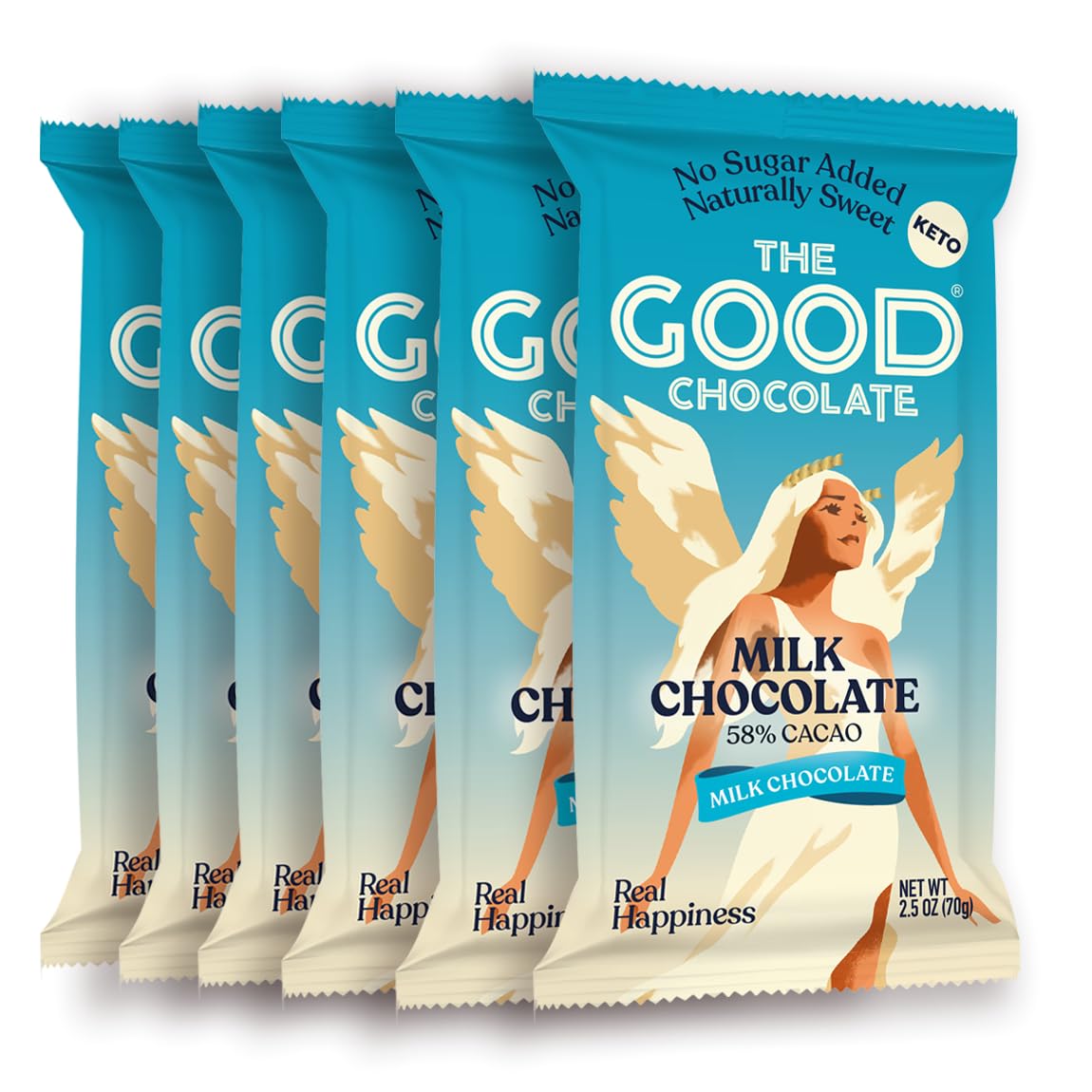 THE GOOD CHOCOLATE – Dark Chocolate Bars with Zero Sugar & Lower Net Carbs – Keto Chocolate Bar with Lower Calories, All Natural and Non-GMO Keto Snacks, 2.5 oz (6 Bars Value Pack)