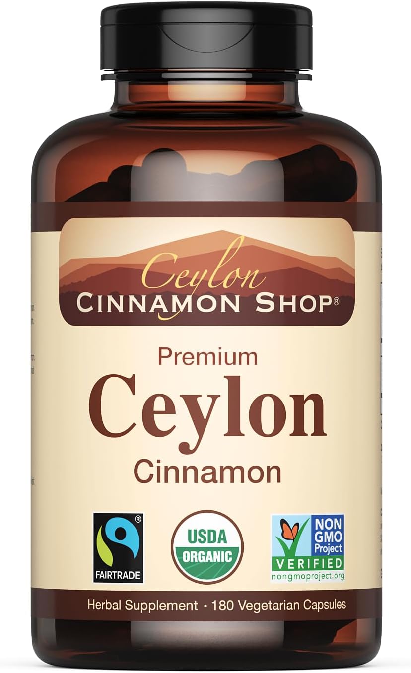 Organic Ceylon Cinnamon Capsules, USDA Certified Supplement - 90 Count | Premium Grade, True Sri Lankan Variety, Cinnamomum Verum, All-Natural, Non-GMO, Gluten Free, Made in the USA (GMP)