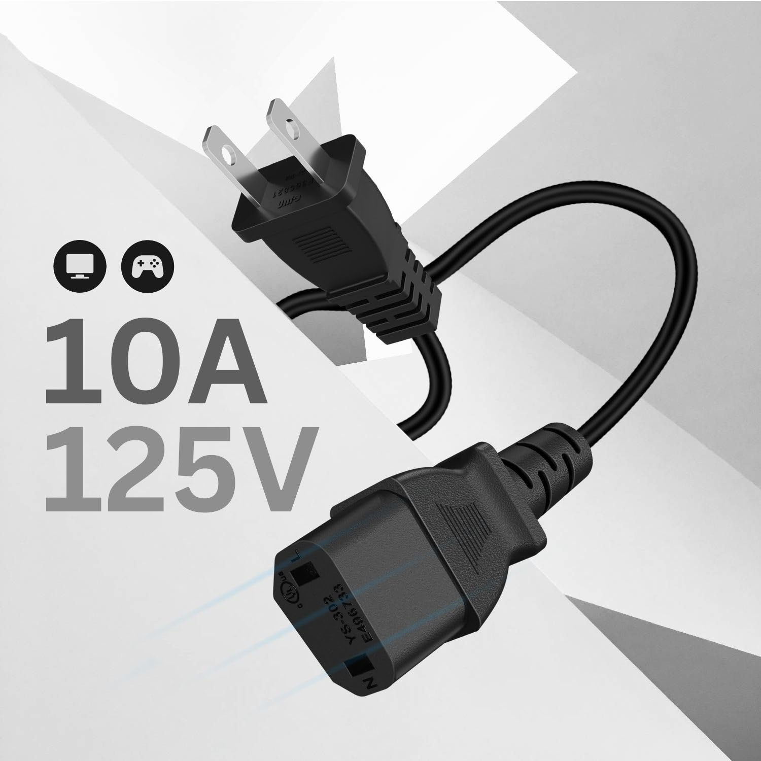 TNP 2 Prong AC Power Cord for Xbox 360 E, Slim, PS4 Pro, 10 ft, Black | Replacement Cable for Xbox One Original, Xbox 360 Pro, Elite, Arcade, Jasper and Falcon; Check Connector Before Purchase