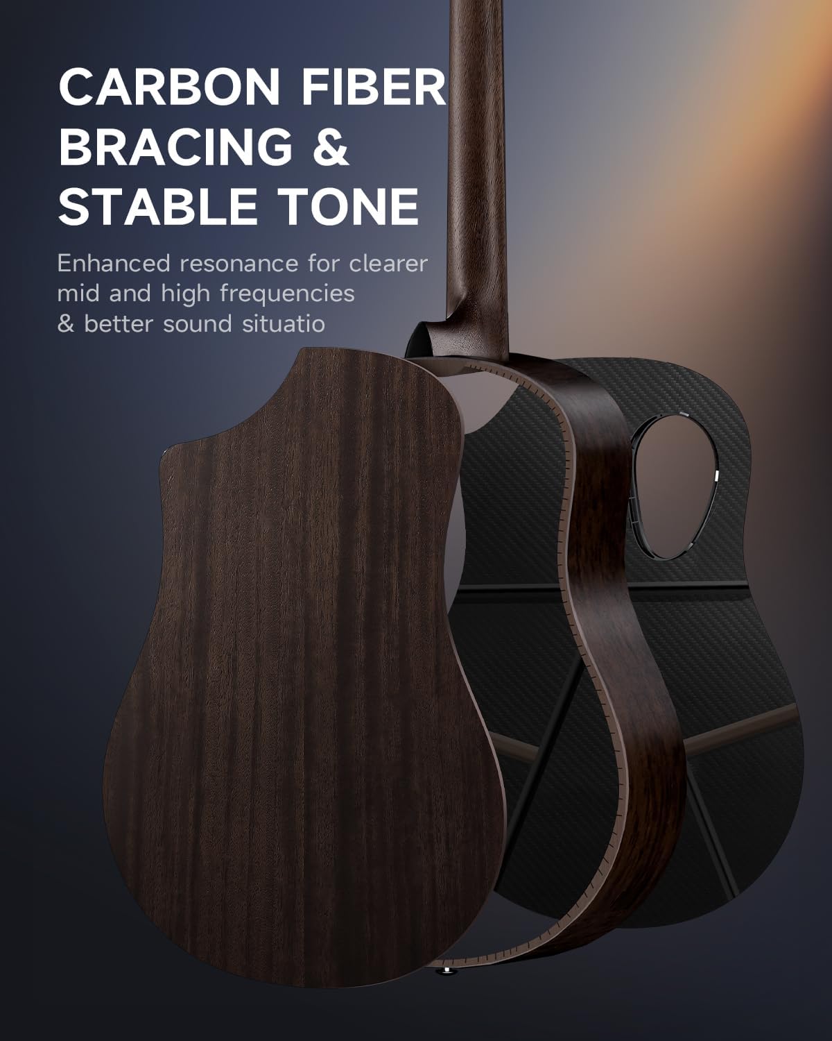 Donner Carbon Wood Acoustic Electric Guitar Bundle for Beginner Intermediate with Built-in Pickups, 38 Inch, RISING-G2 (Wine Red)