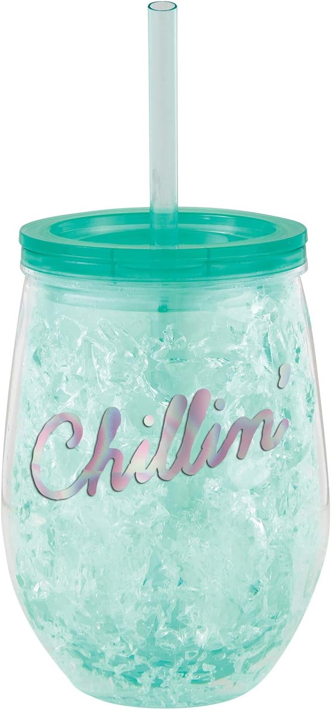 Slant Collections Freezable Acrylic Wine Chiller Tumbler with Straw, 12-Ounces, Chillin'