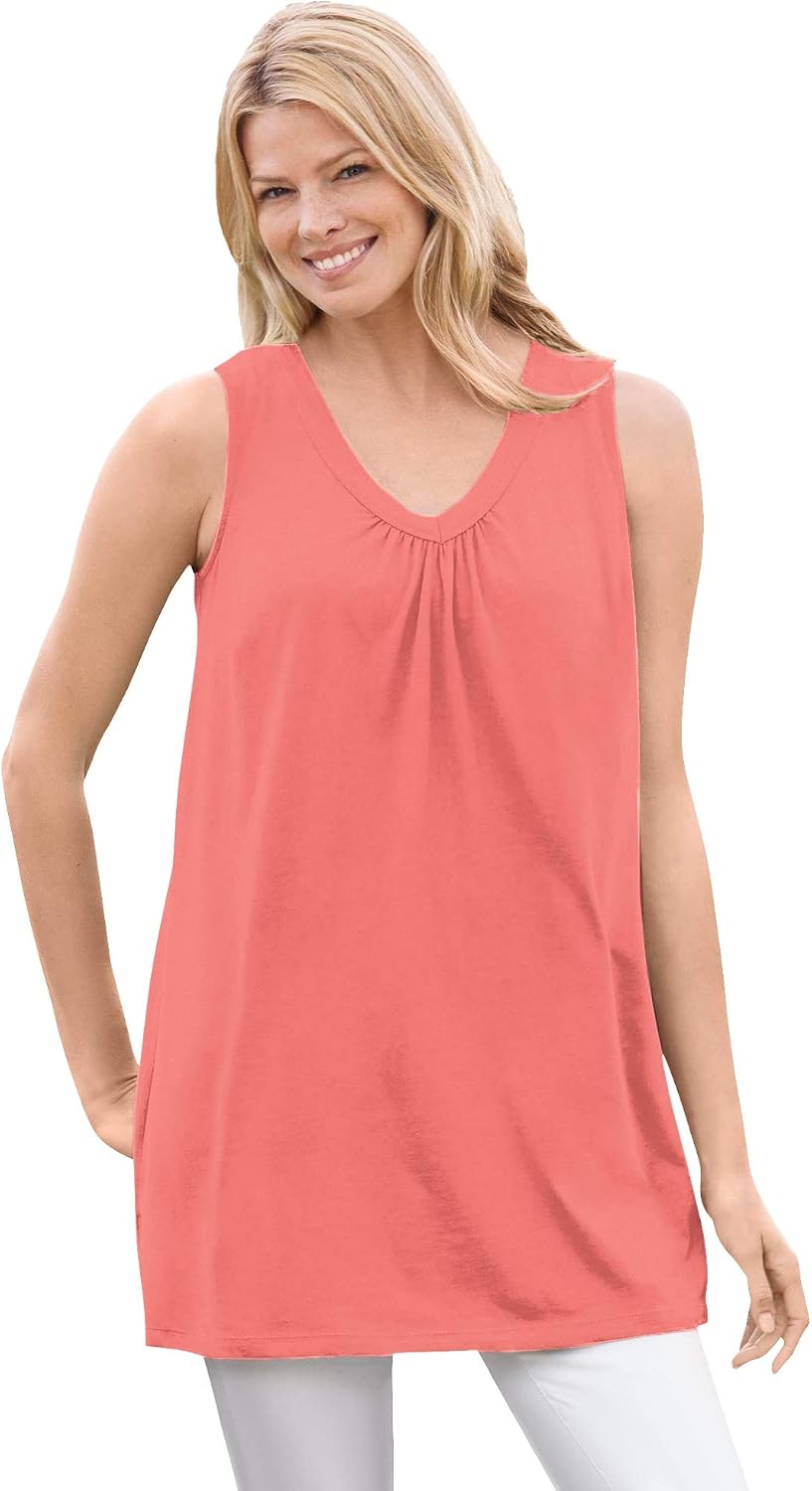 Woman Within Perfect Sleeveless Shirred V-Neck Tunic